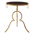 Black Tempered Glass Top Accent Table with Arabesque Quatrefoil Gold Metal Frame | Monroe