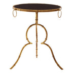 Black Tempered Glass Top Accent Table with Arabesque Quatrefoil Gold Metal Frame | Monroe