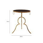 Black Tempered Glass Top Accent Table with Arabesque Quatrefoil Gold Metal Frame | Monroe