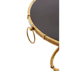 Black Tempered Glass Top Accent Table with Arabesque Quatrefoil Gold Metal Frame | Monroe