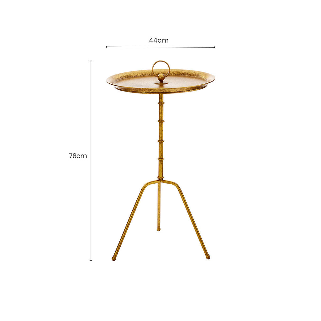 Distressed Gold Steel Accent Table with Bamboo Stand | Monroe