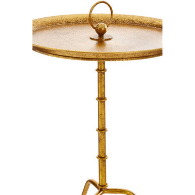 Distressed Gold Steel Accent Table with Bamboo Stand | Monroe