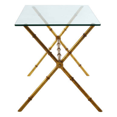 Gold Tempered Glass Console Table with Bamboo-Style Steel Frame | Monroe
