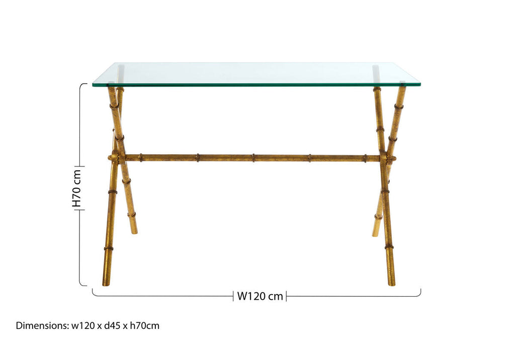 Gold Tempered Glass Console Table with Bamboo-Style Steel Frame | Monroe