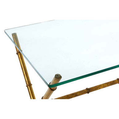 Gold Tempered Glass Console Table with Bamboo-Style Steel Frame | Monroe