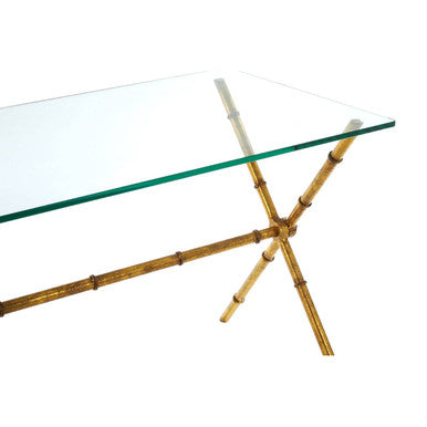 Gold Tempered Glass Console Table with Bamboo-Style Steel Frame | Monroe