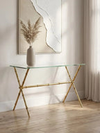Gold Tempered Glass Console Table with Bamboo-Style Steel Frame | Monroe