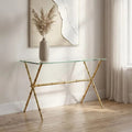 Gold Tempered Glass Console Table with Bamboo-Style Steel Frame | Monroe