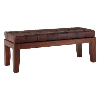 Antique Brown Leather Bench | Inca