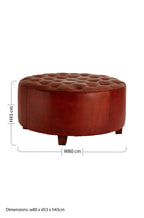Round Button Tufted Antique Brown Leather Large Stool | Inca