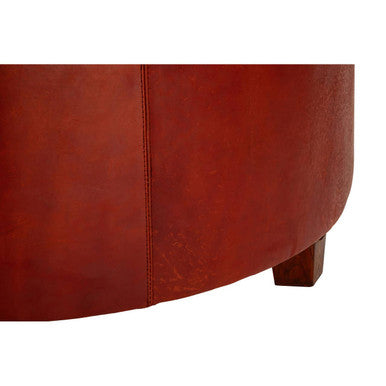 Round Button Tufted Antique Brown Leather Large Stool | Inca