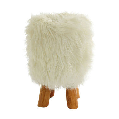 White Faux Fur Round Footstool | Inca