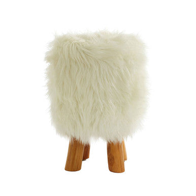 White Faux Fur Round Footstool | Inca