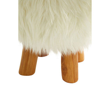White Faux Fur Round Footstool | Inca