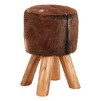 Inca Brown Goat Hide Hair on Leather  Round Stool