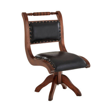 Black Leather and Teak Wood Swivel Chair | Inca