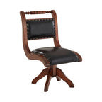 Black Leather and Teak Wood Swivel Chair | Inca