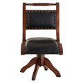 Black Leather and Teak Wood Swivel Chair | Inca