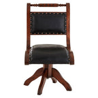 Black Leather and Teak Wood Swivel Chair | Inca
