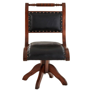 Black Leather and Teak Wood Swivel Chair | Inca