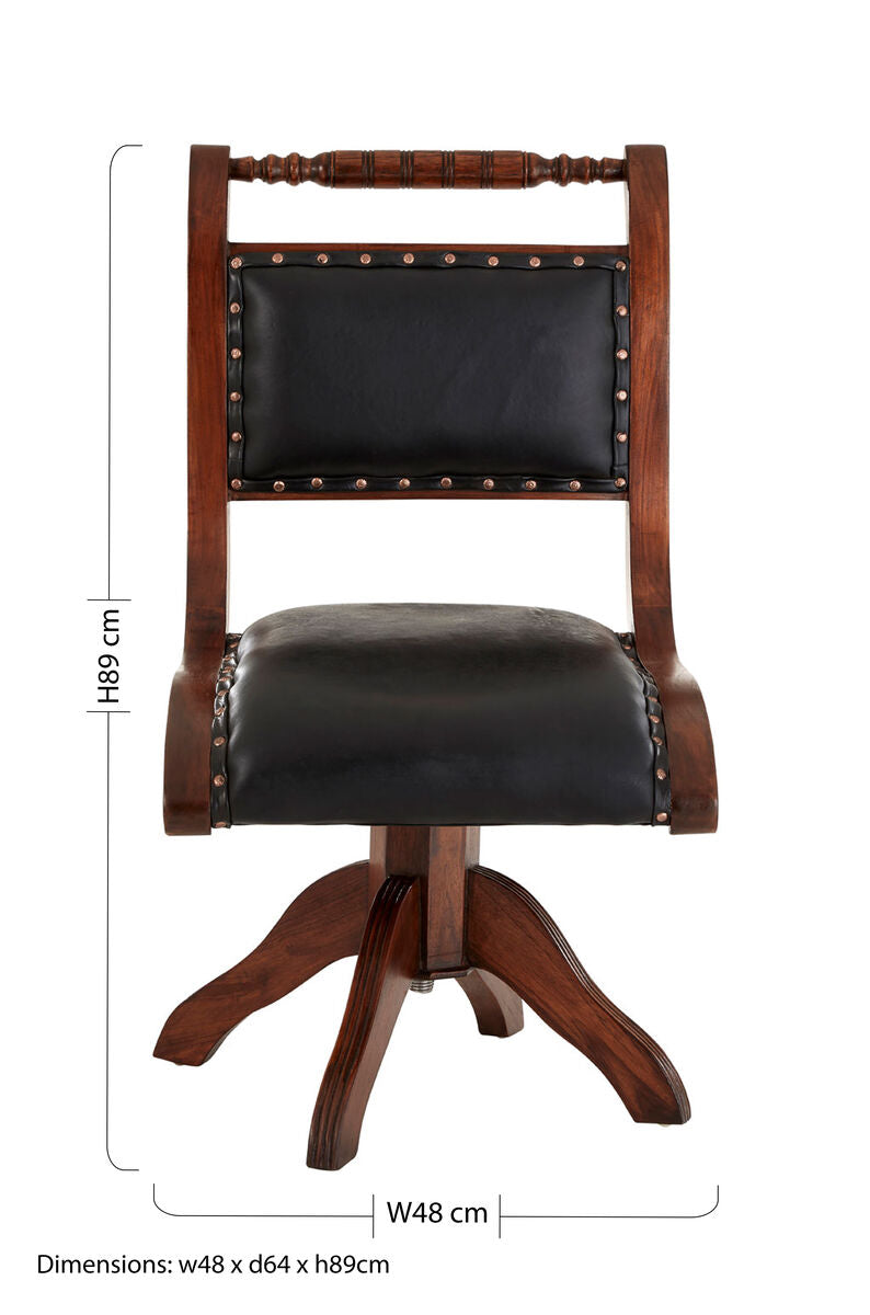Black Leather and Teak Wood Swivel Chair | Inca