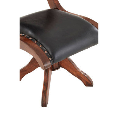 Black Leather and Teak Wood Swivel Chair | Inca