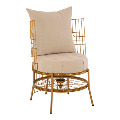 Gold Finish Wheel Design Chair with Cushion | Mantis