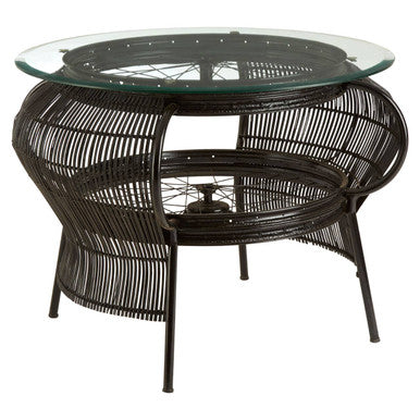 Clear Glass Top Table with Black Finish Bamboo and Iron Frame, Mantis