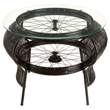 Clear Glass Top Table with Black Finish Bamboo and Iron Frame, Mantis