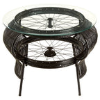 Clear Glass Top Table with Black Finish Bamboo and Iron Frame, Mantis