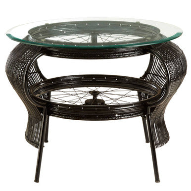 Clear Glass Top Table with Black Finish Bamboo and Iron Frame, Mantis