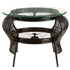 Clear Glass Top Table with Black Finish Bamboo and Iron Frame, Mantis