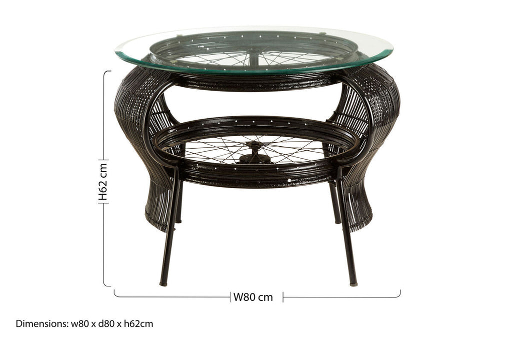 Clear Glass Top Table with Black Finish Bamboo and Iron Frame, Mantis