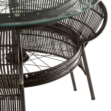 Clear Glass Top Table with Black Finish Bamboo and Iron Frame, Mantis