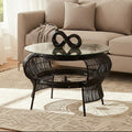 Clear Glass Top Table with Black Finish Bamboo and Iron Frame, Mantis