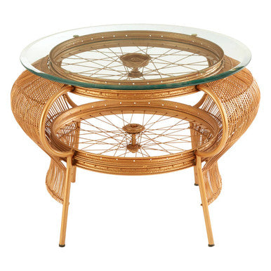 Clear Glass Top Table with Gold Finish Bamboo and Iron Frame | Mantis