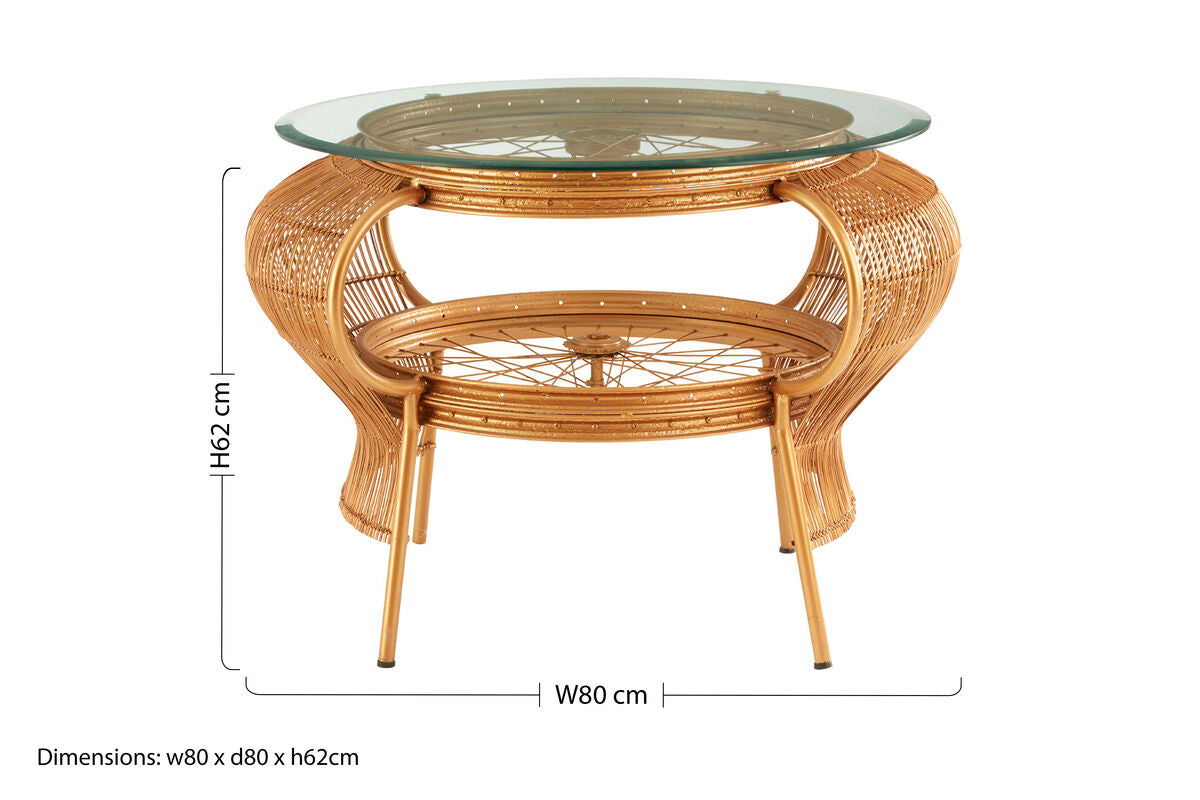 Clear Glass Top Table with Gold Finish Bamboo and Iron Frame | Mantis