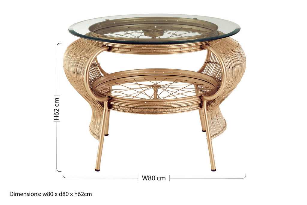Clear Glass Top Table with Champagne Gold Bamboo and Iron Frame | Mantis
