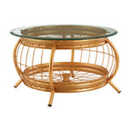 Clear Glass Top Coffee Table with Gold Finish Bamboo and Iron Frame | Mantis