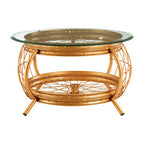 Clear Glass Top Coffee Table with Gold Finish Bamboo and Iron Frame | Mantis