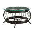 Clear Glass Top Coffee Table with Black Finish Bamboo and Iron Frame | Mantis