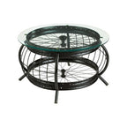 Clear Glass Top Coffee Table with Black Finish Bamboo and Iron Frame | Mantis