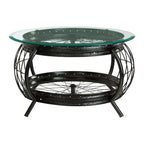 Clear Glass Top Coffee Table with Black Finish Bamboo and Iron Frame | Mantis
