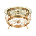Clear Glass Top Coffee Table with Champagne Gold Finish Bamboo and Iron Frame | Mantis