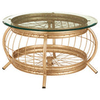 Clear Glass Top Coffee Table with Champagne Gold Finish Bamboo and Iron Frame | Mantis