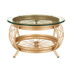 Clear Glass Top Coffee Table with Champagne Gold Finish Bamboo and Iron Frame | Mantis
