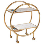 2 Tier Gold Finish Bar Trolley with Marble and Agate Shelves | Vizzini