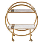 2 Tier Gold Finish Bar Trolley with Marble and Agate Shelves | Vizzini