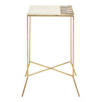 Gold Square Side Table with Agate Stone and White Marble | Vizzini