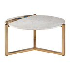 White Marble and Agate Top Round Coffee Table with Brass Iron Legs | Vizzini